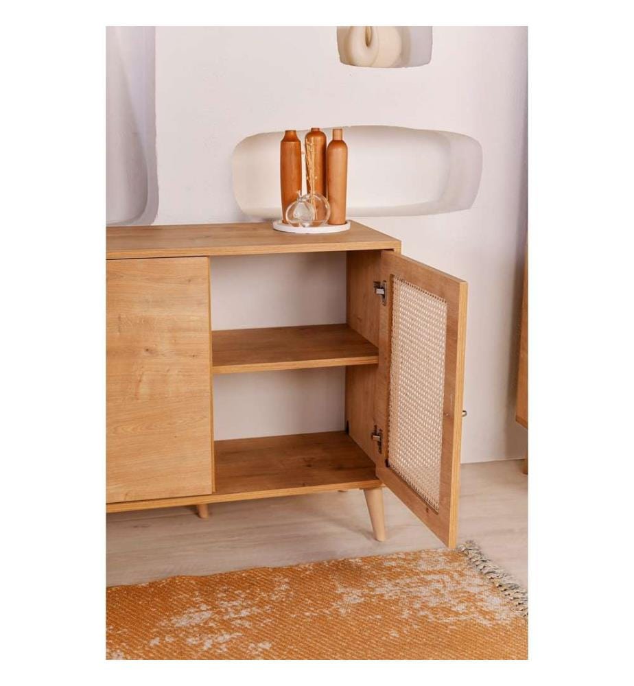 Console, chêne, panneau de particules mélaminé, pieds en métal