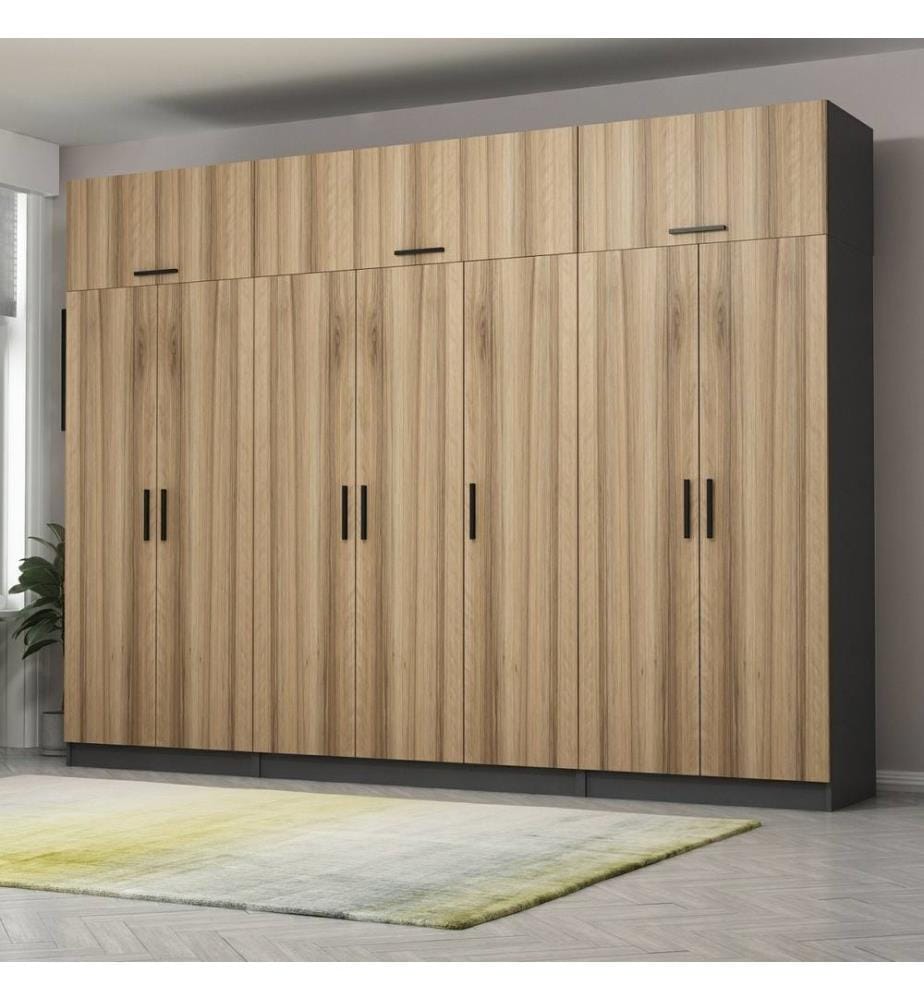 Wardrobe, Walnut, Anthracite, 100% MELAMINE COATED PARTICLE BOARD