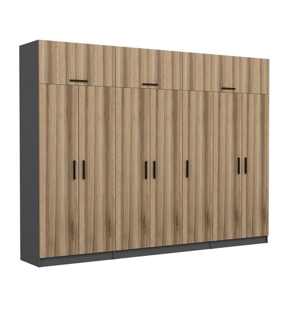 Wardrobe, Walnut, Anthracite, 100% MELAMINE COATED PARTICLE BOARD