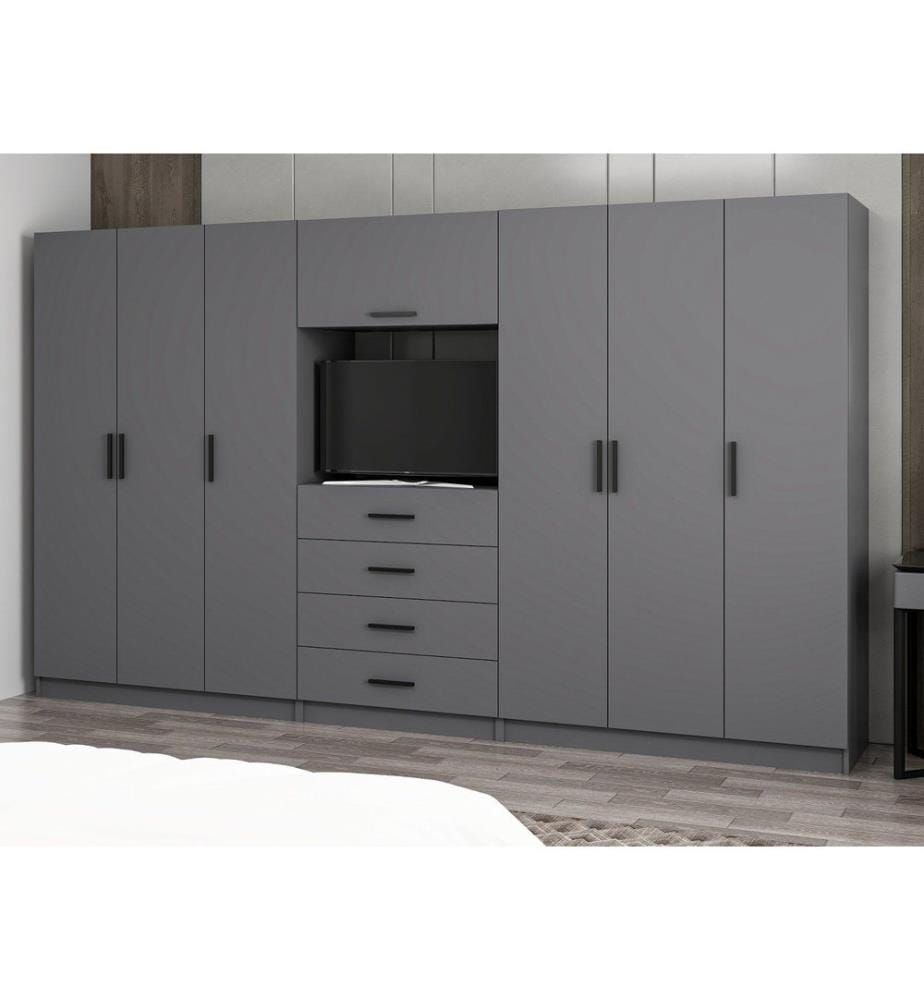 Wardrobe, Anthracite, 100% MELAMINE COATED PARTICLE BOARD