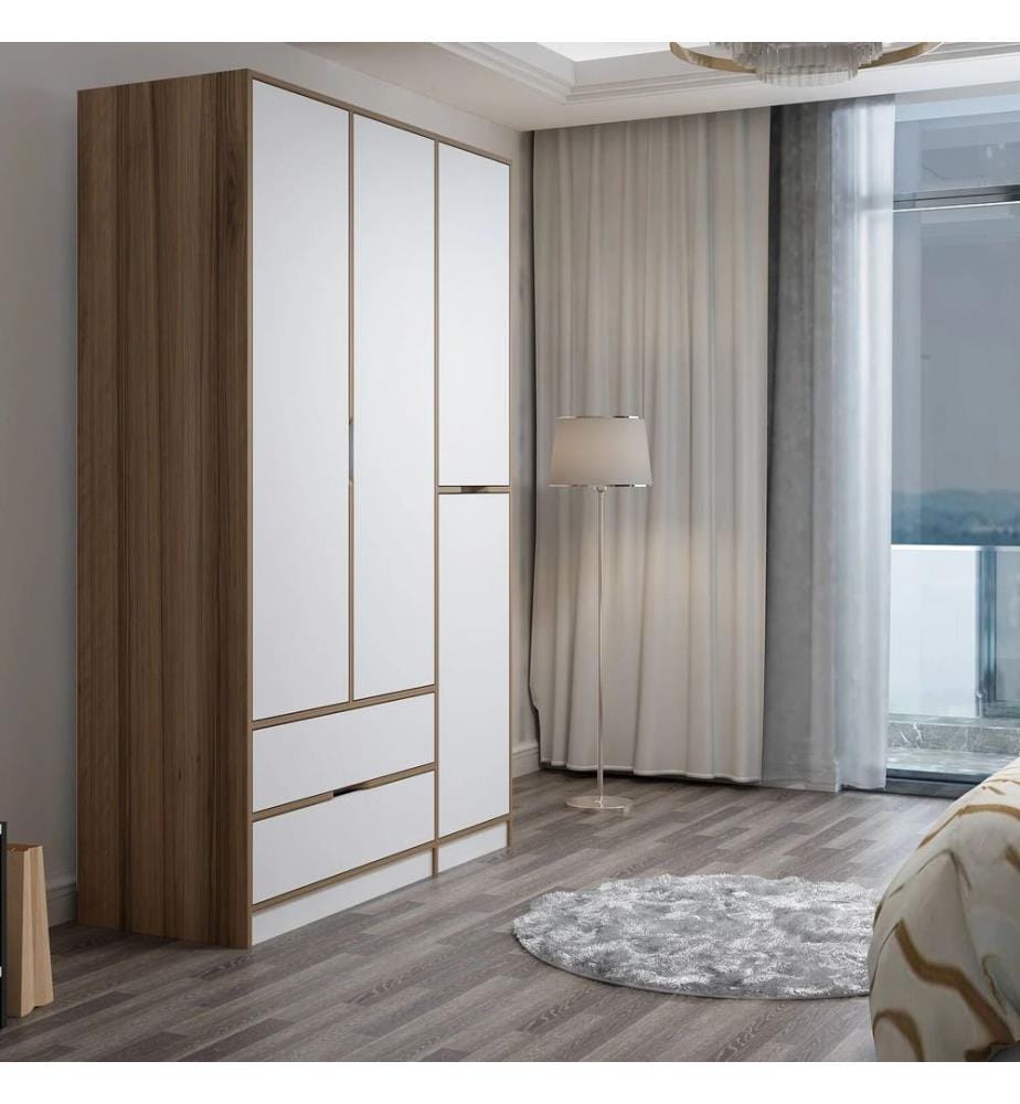 Armoire, blanc, doré, 100 % PANNEAUX DE PARTICULES REVÊTUS DE MÉLAMINE