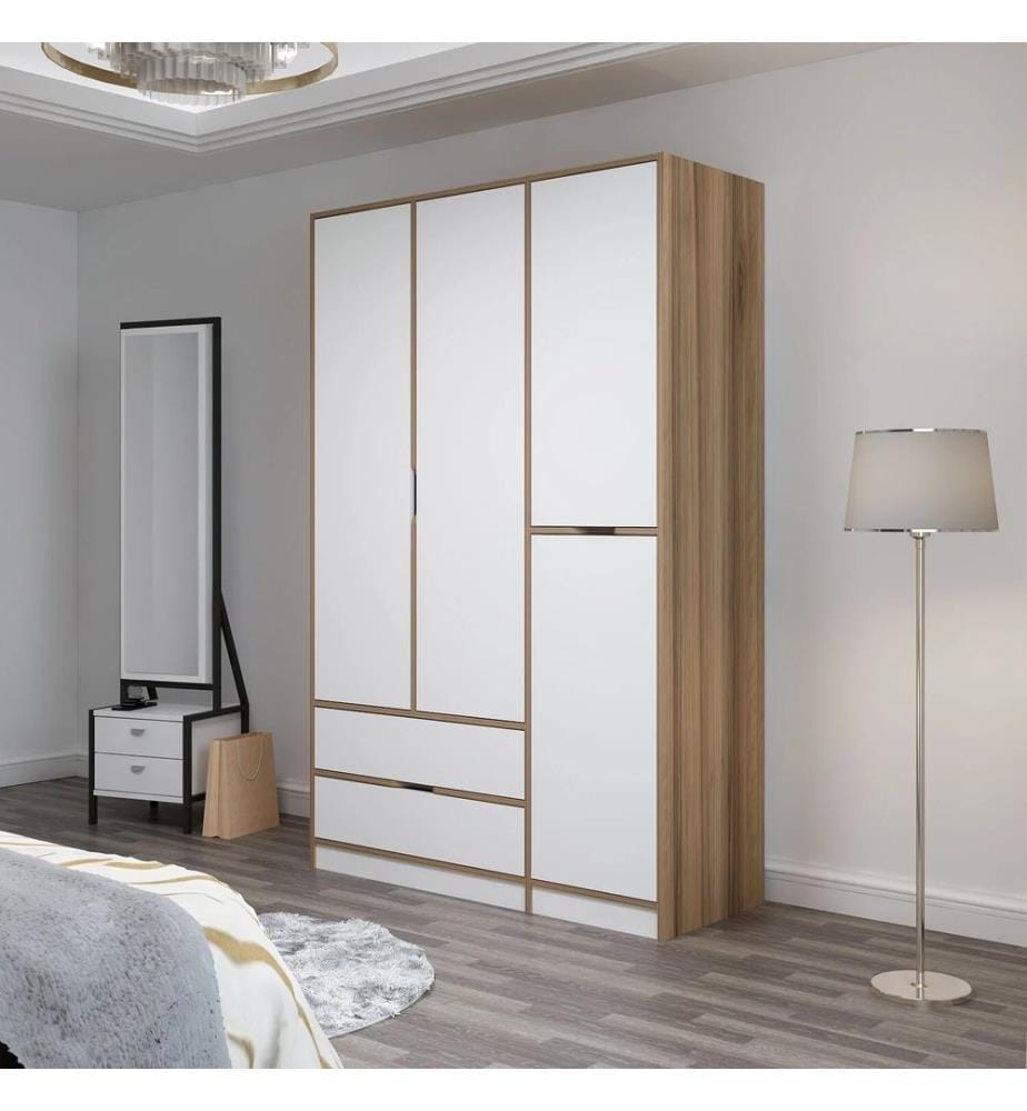Armoire, blanc, doré, 100 % PANNEAUX DE PARTICULES REVÊTUS DE MÉLAMINE