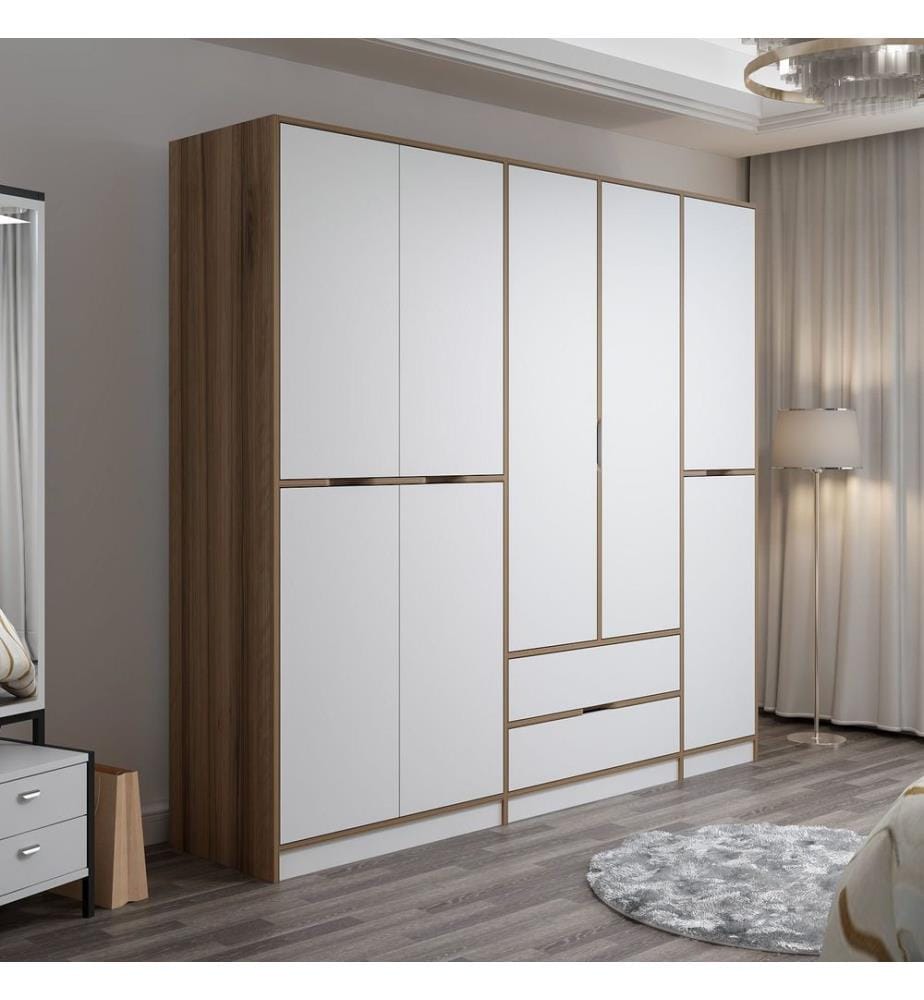Armadio, bianco, dorato, 100% PANTRICIO RIVESTITO IN MELAMMINA