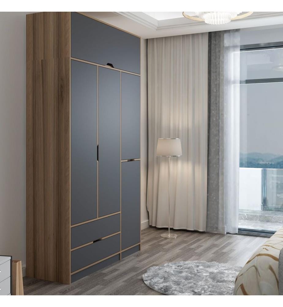 Wardrobe, Anthracite, Dore, 100% MELAMINE COATED PARTICLE BOARD