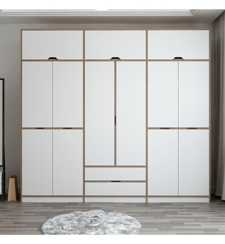 Armoire, blanc, doré, 100 % PANNEAUX DE PARTICULES REVÊTUS DE MÉLAMINE