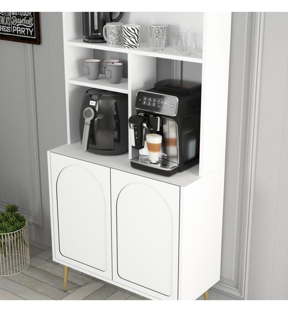 Coffee Bar Cabinet, White, Gold, 100% MELAMINE COATED PARTICLE BOARD
