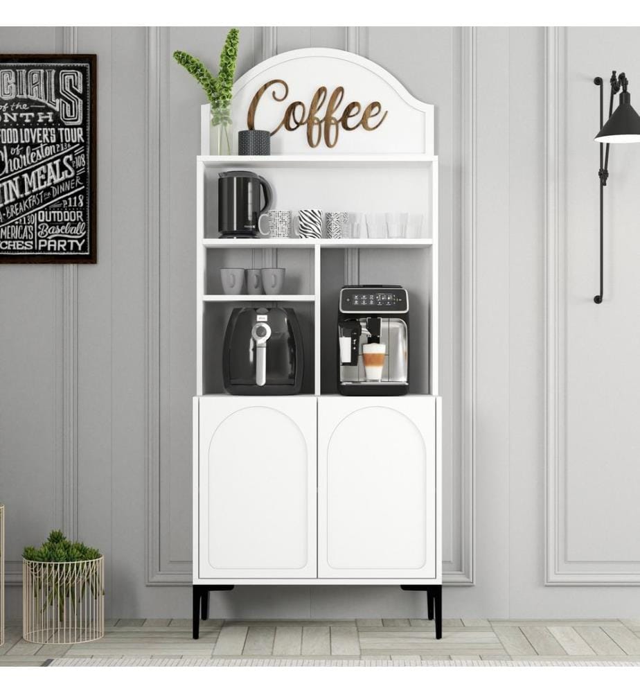 Coffee Bar Cabinet, White, Black, 100% MELAMINE COATED PARTICLE BOARD