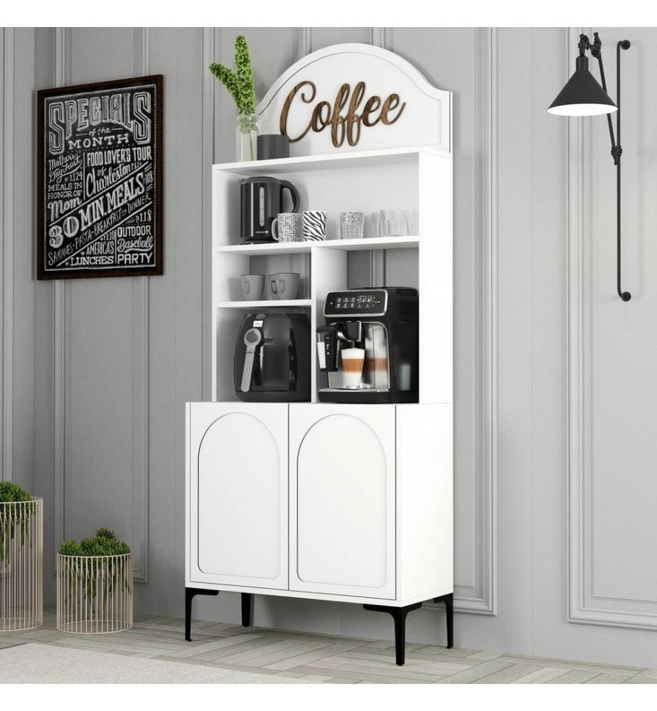 Coffee Bar Cabinet, White, Black, 100% MELAMINE COATED PARTICLE BOARD
