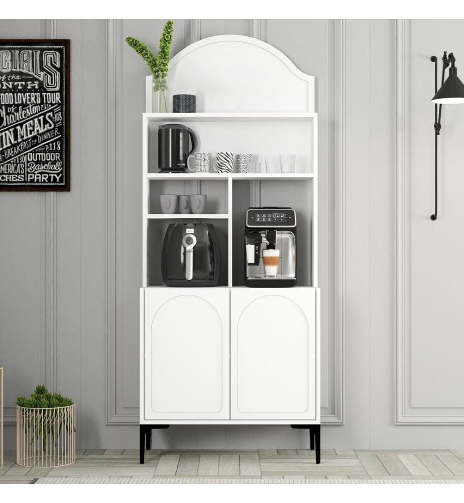 Coffee Bar Cabinet, White, Black, 100% MELAMINE COATED PARTICLE BOARD