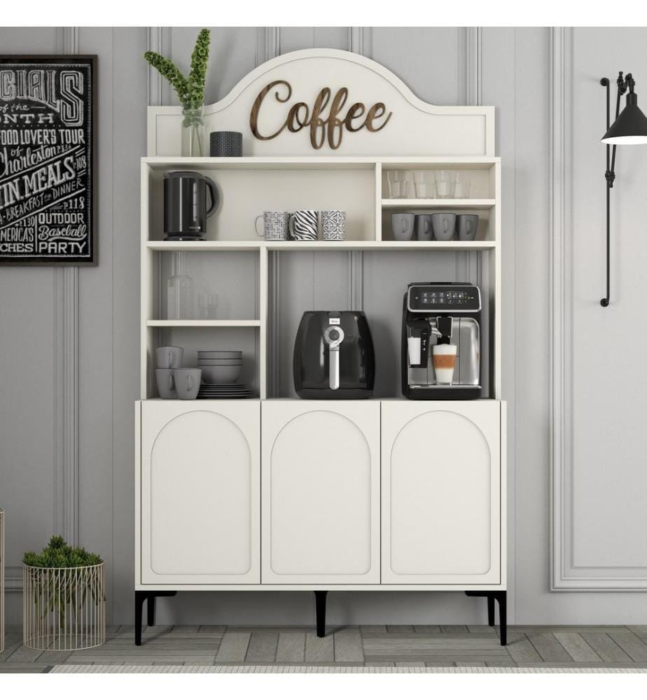 Mobile bar, crema, nero, 100% PANTRICIO RIVESTITO IN MELAMMINA