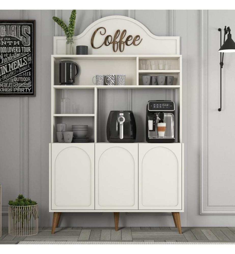 Meuble bar, crème, noyer, panneau de particules 100 % mélaminé