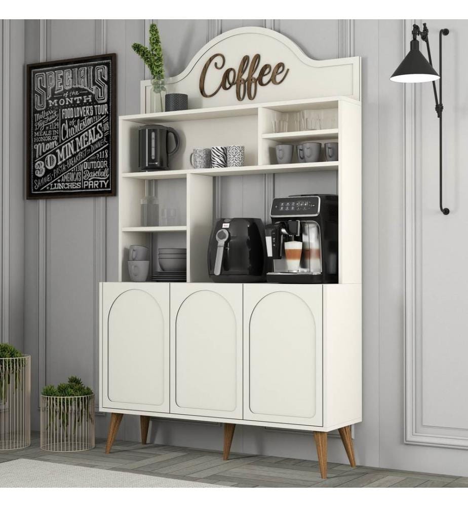 Meuble bar, crème, noyer, panneau de particules 100 % mélaminé