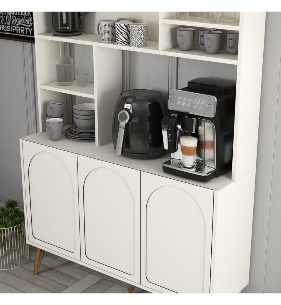 Meuble bar, crème, noyer, panneau de particules 100 % mélaminé