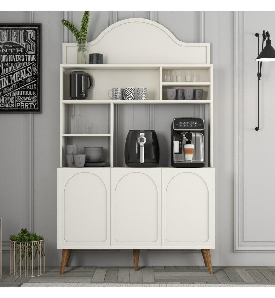 Meuble bar, crème, noyer, panneau de particules 100 % mélaminé