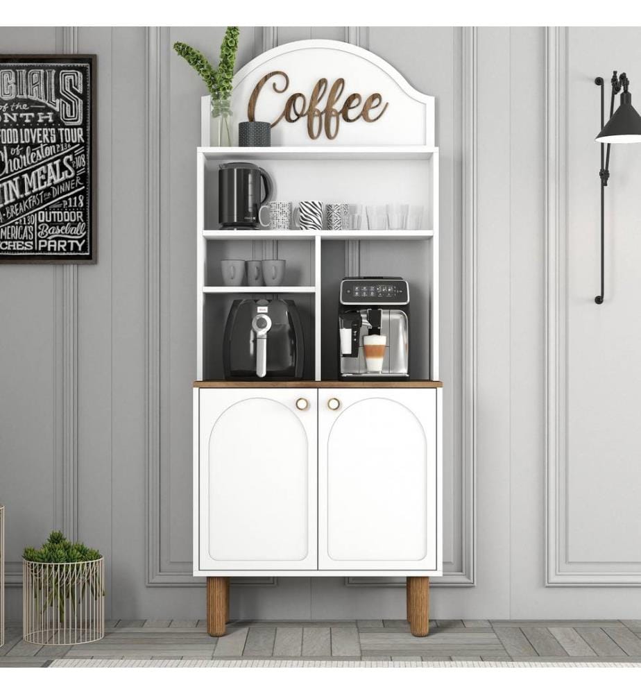 Coffee Bar Cabinet, White, 100% MELAMINE COATED PARTICLE BOARD