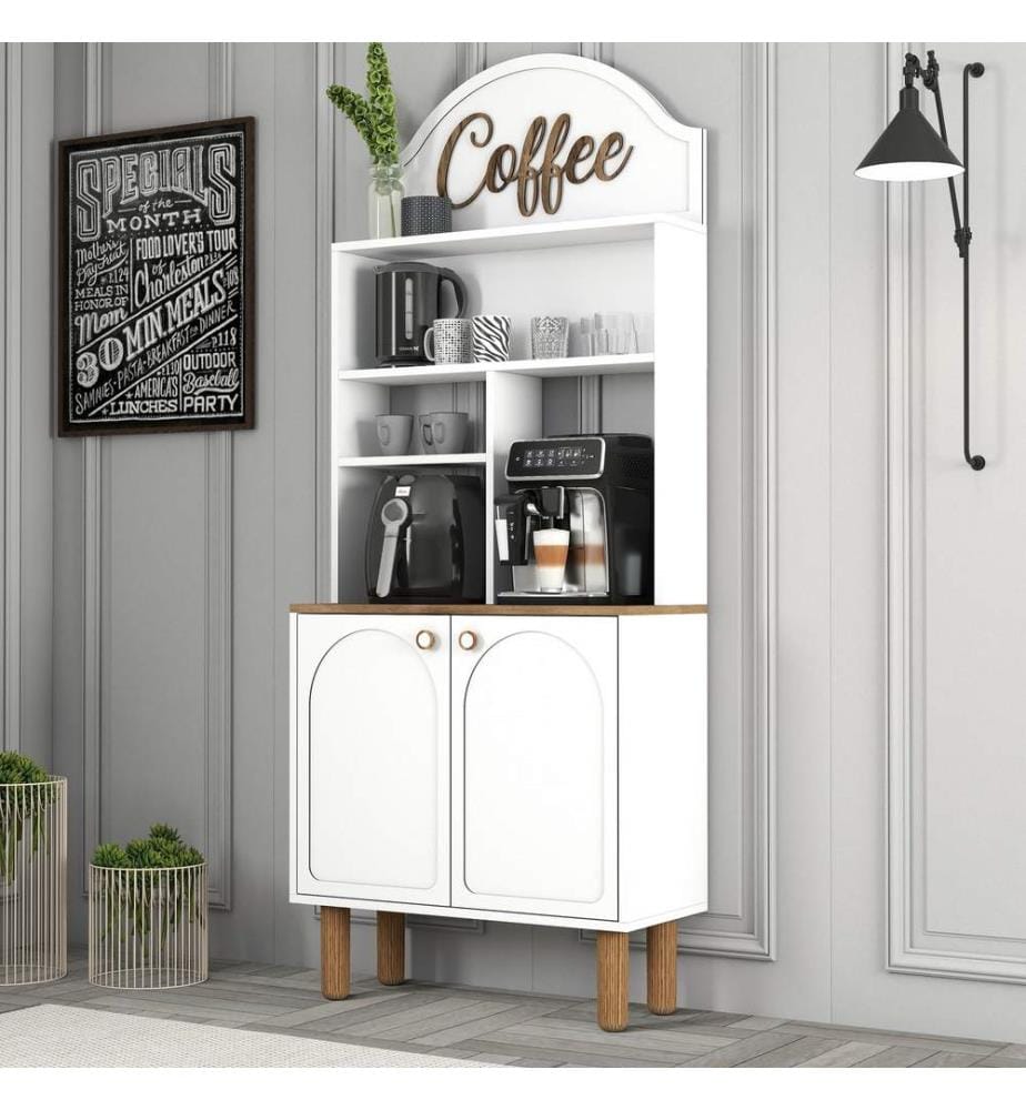 Coffee Bar Cabinet, White, 100% MELAMINE COATED PARTICLE BOARD