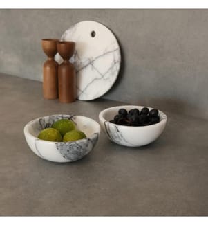 Set di ciotole, 2 pezzi, bianco, 100% MARMO SICILIANO LILA