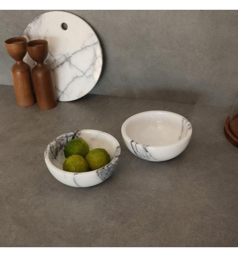 Bowl Set, 2 Pieces, White, 100% SICILY LILA MARBLE
