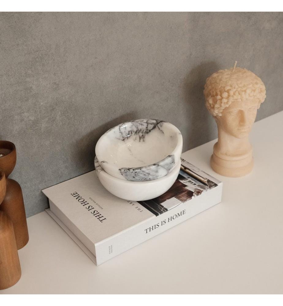 Bowl Set, 2 Pieces, White, 100% SICILY LILA MARBLE