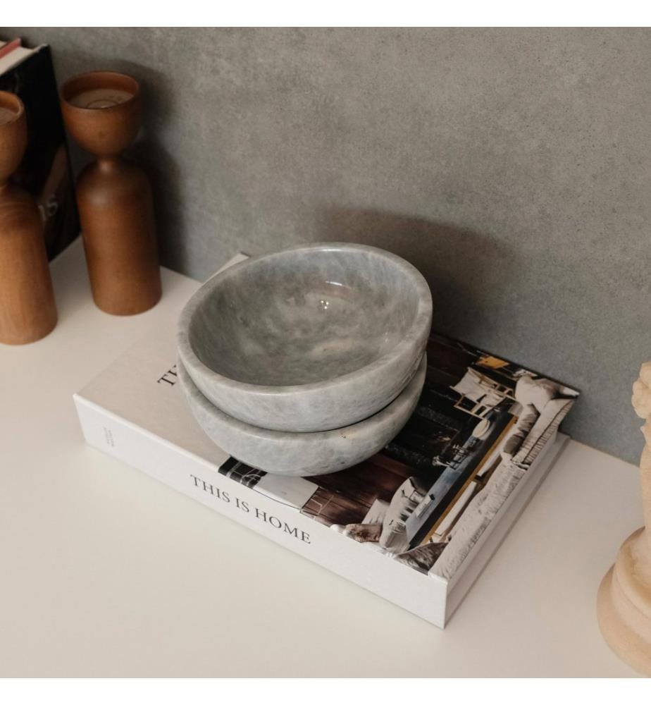 Bowl Set, 2 Pieces, Grey, 100% Verona Grey Marble