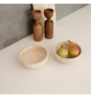 Set di ciotole, 2 pezzi, beige, 100% MARMO TRAVERTINO