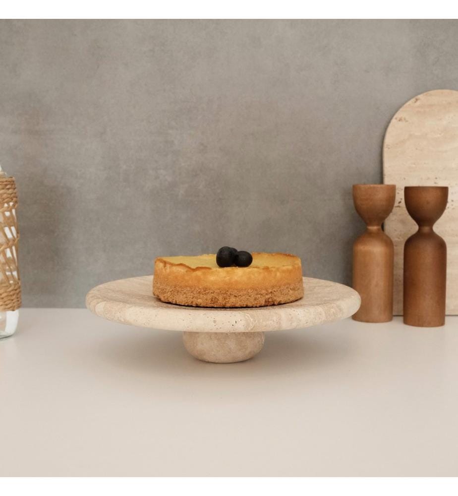 Cake Serving Plate, Beige, 100% TRAVERTINE MARBLE
