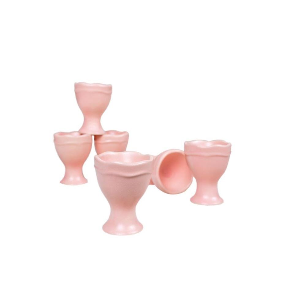 Egg Cup Set, 6 Pieces, Pink, 100% Ceramic, Antibacterial