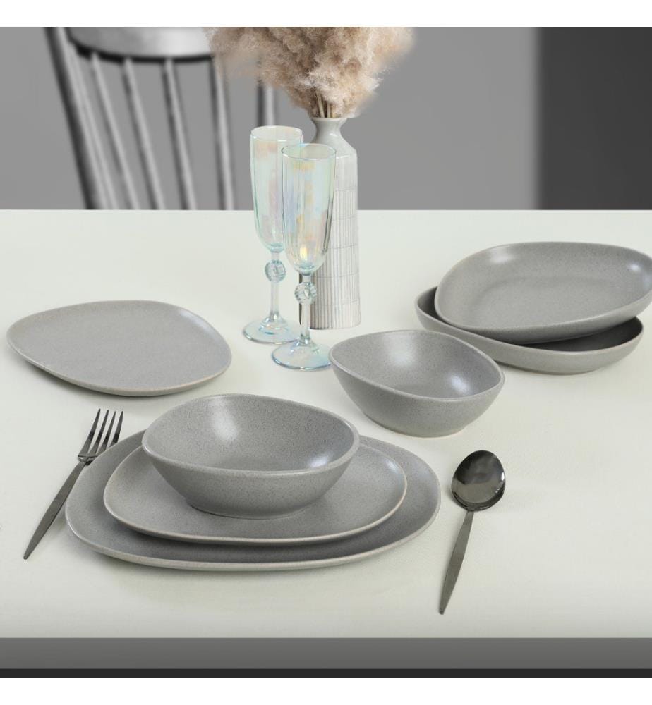 Ceramic Dinner Set, 24 Pieces, Grey, 100% CERAMIC STONEWARE