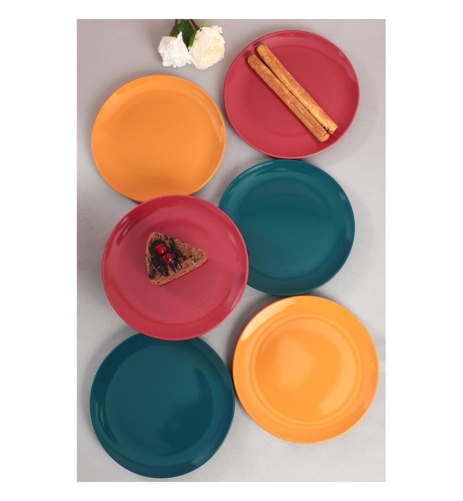 Ceramic Dessert Plate Set, 6 Pieces, Multicolor, 100% Ceramic