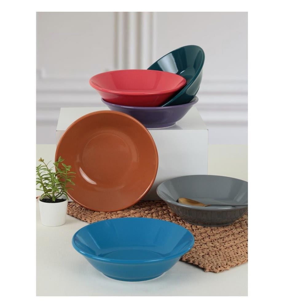 Plate Set, 6 Pieces, Multicolor, 100% Ceramic, Antibacterial