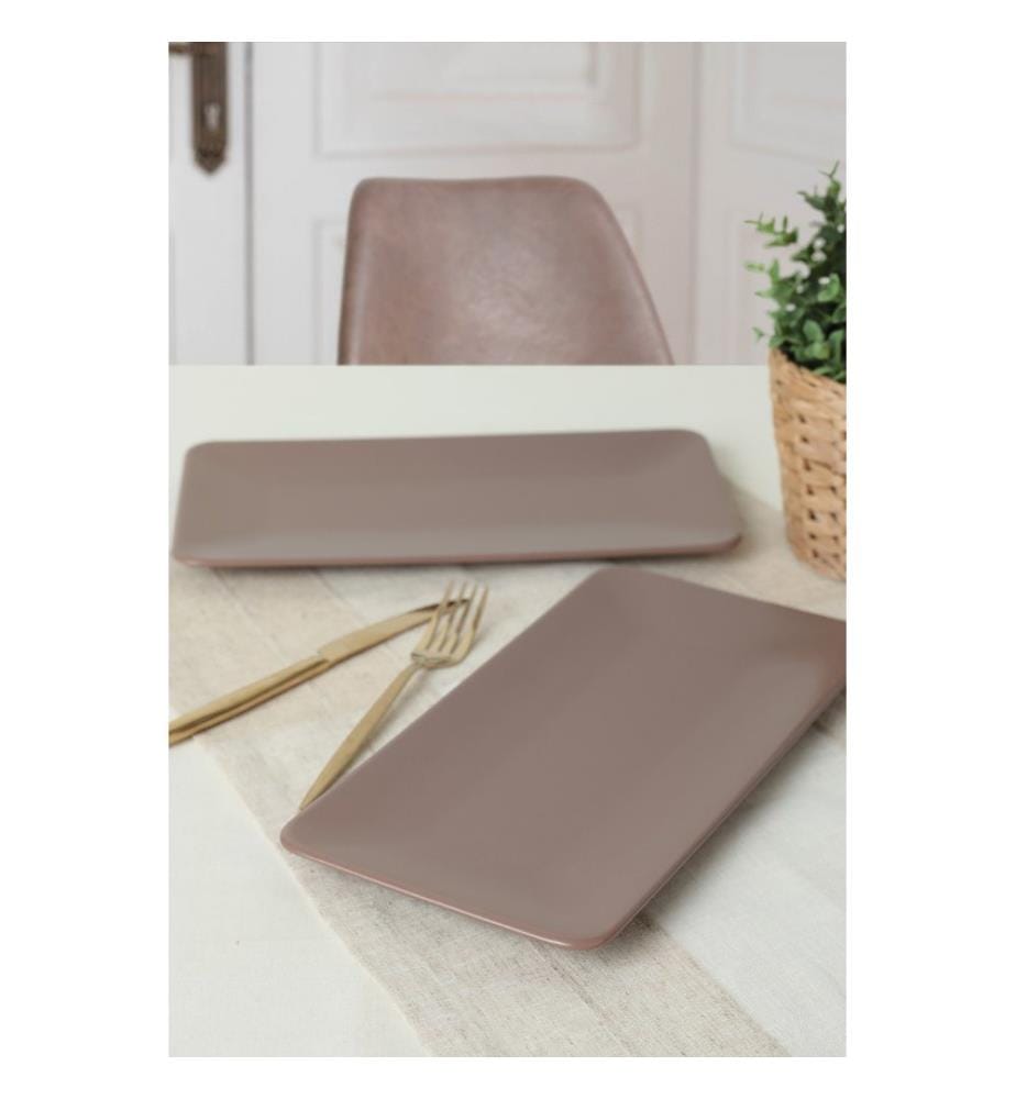 Platter Set, 2 Pieces, Taupe, 100% Ceramic, Antibacterial, Easy Cleaning Material