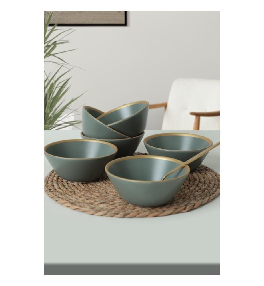 Set de bols, 6 pièces, vert, or, 100% Ceramic, antibactérien