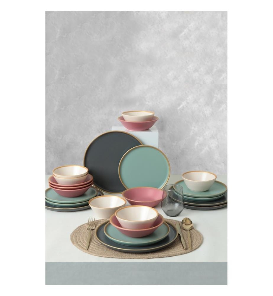 Ceramic Dinner Set, 24 Pieces, Multicolor, 100% Ceramic Stoneware, Antibacterial