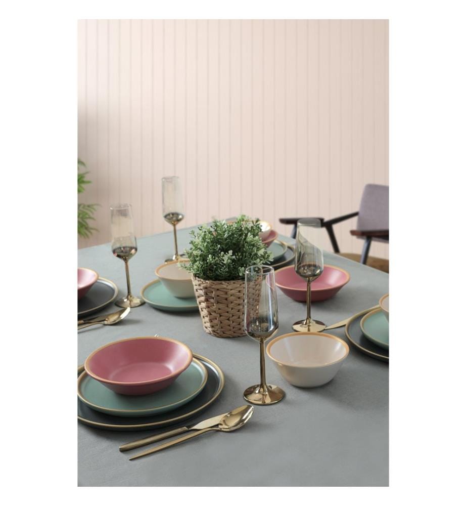 Ceramic Dinner Set, 24 Pieces, Multicolor, 100% Ceramic Stoneware, Antibacterial