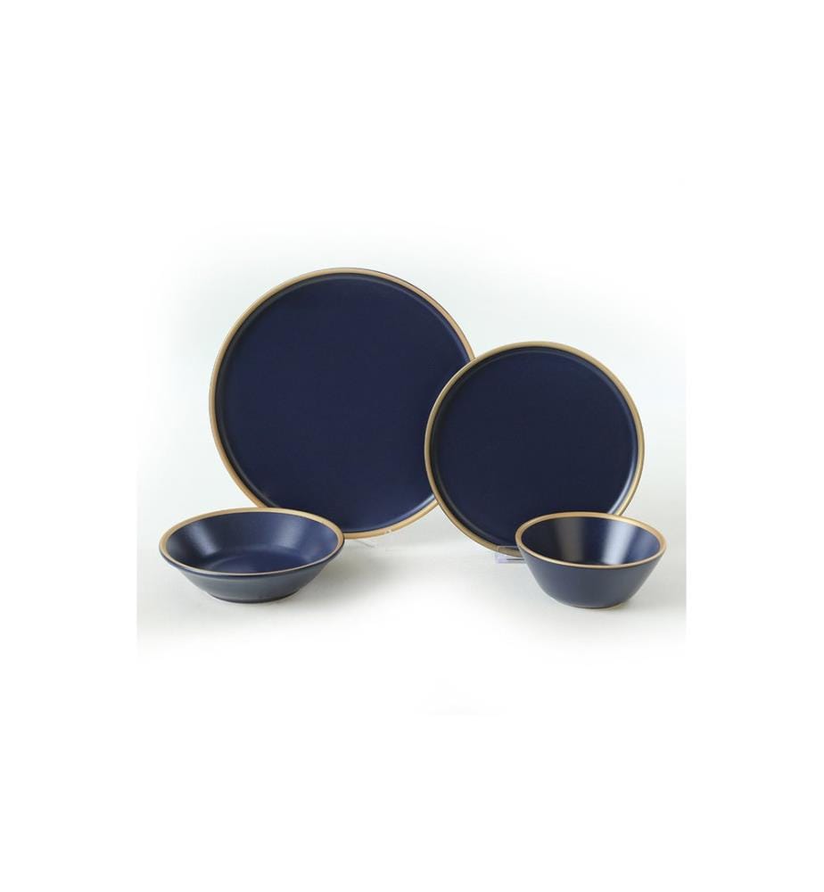 Ceramic Dinner Set, 24 Pieces, Dark Blue, 100% Ceramic, Antibacterial