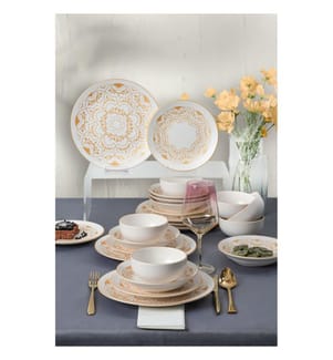 Servizio da tavola in ceramica, 24 pezzi, Bianco, Oro, 100% Ceramic, Antibatterico