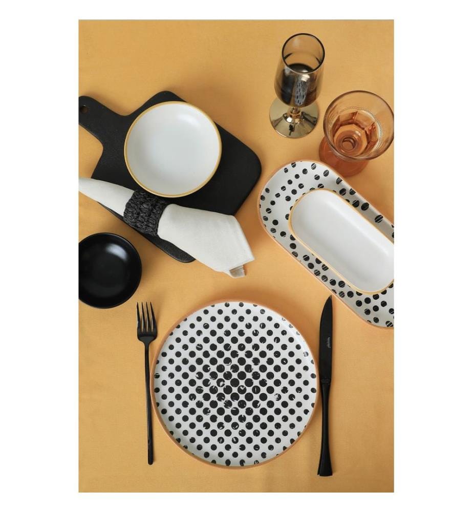Breakfast Set, 18 Pieces, Black, White, 100% Ceramic, Antibacterial