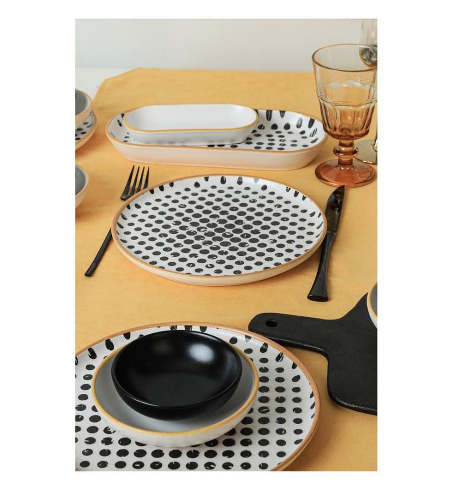 Breakfast Set, 18 Pieces, Black, White, 100% Ceramic, Antibacterial