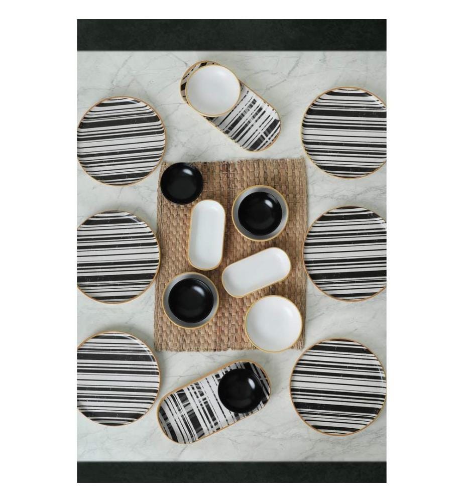 Breakfast Set, 18 Pieces, Black, White, 100% Ceramic, Antibacterial