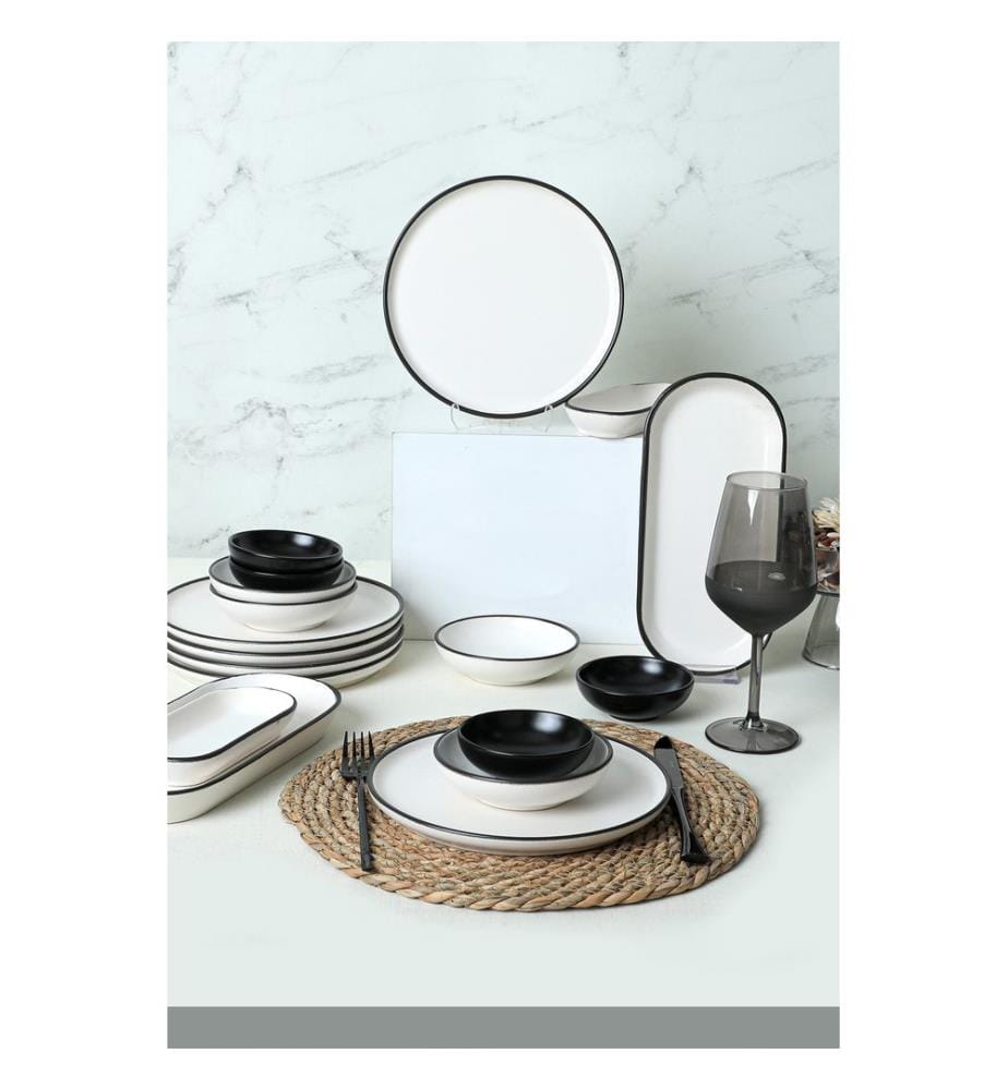 Breakfast Set, 18 Pieces, Black,White, 100% CERAMIC