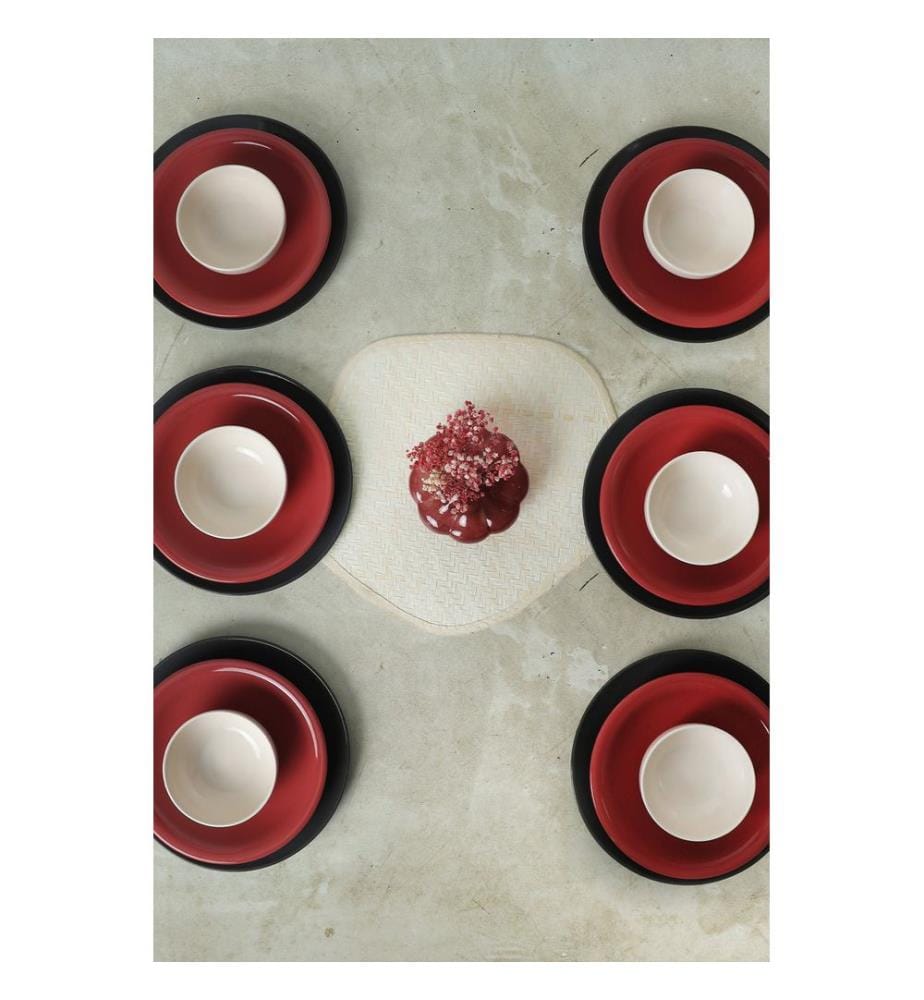 Ceramic Dinner Set, 18 Pieces, Black, Red, White, 100% Ceramic, Antibacterial