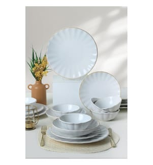 Set da pranzo in ceramica, 24 pezzi, Bianco, Oro, 100% Ceramic, Antibatterico
