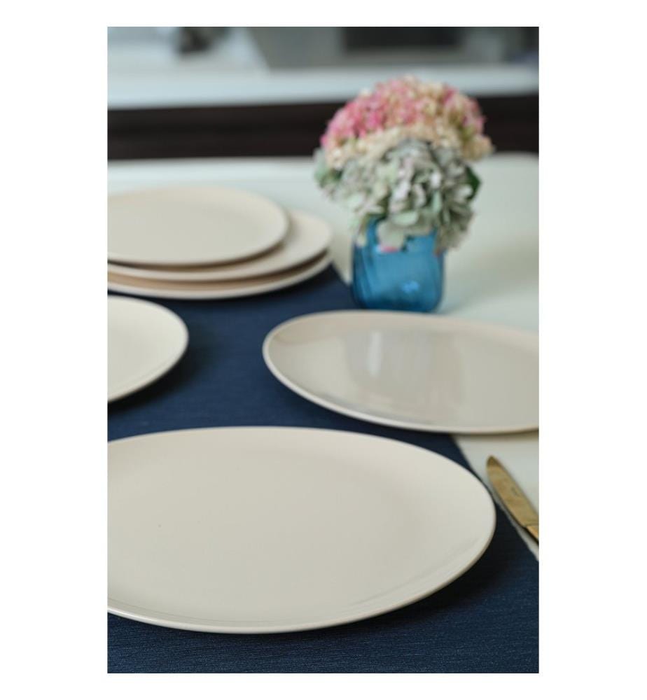 Service Plate Set, 6 Pieces, Cream, 100% Ceramic, Antibacterial
