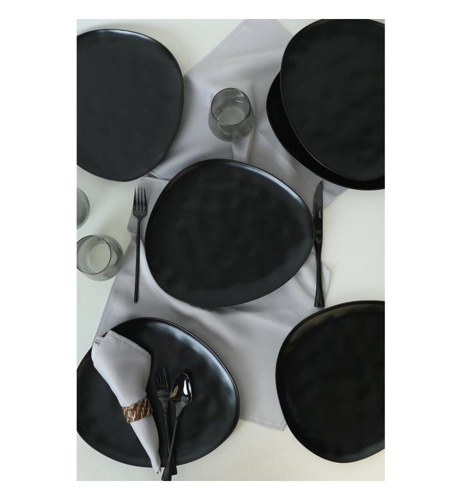 Plate Set, 6 Pieces, Matte Black, 100% Ceramic, Antibacterial