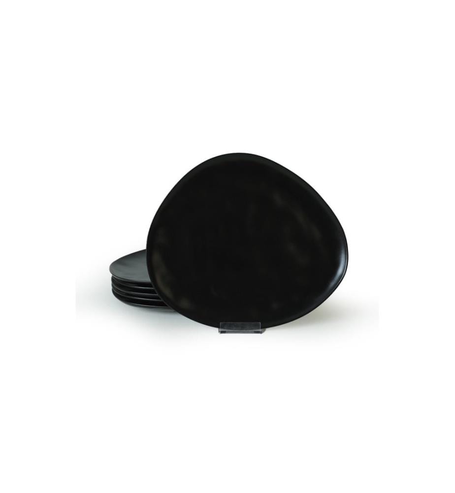 Plate Set, 6 Pieces, Matte Black, 100% Ceramic, Antibacterial