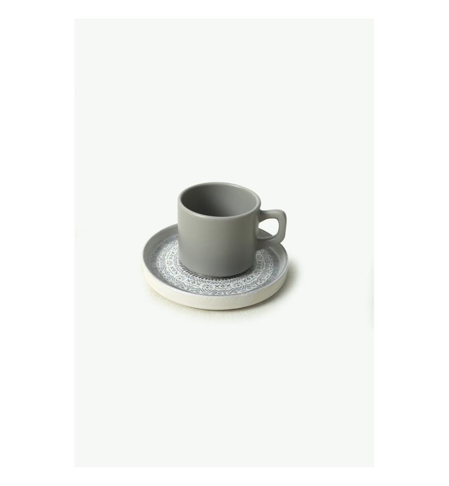 Tea Cup Set, 12 Pieces, Grey, 100% Ceramic, Antibacterial