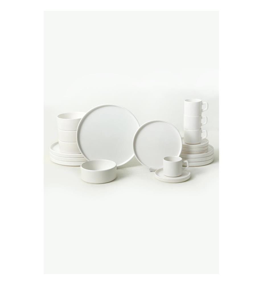 Ceramic Dinner Set, 20 Pieces, Matte White, 100% Ceramic, Antibacterial