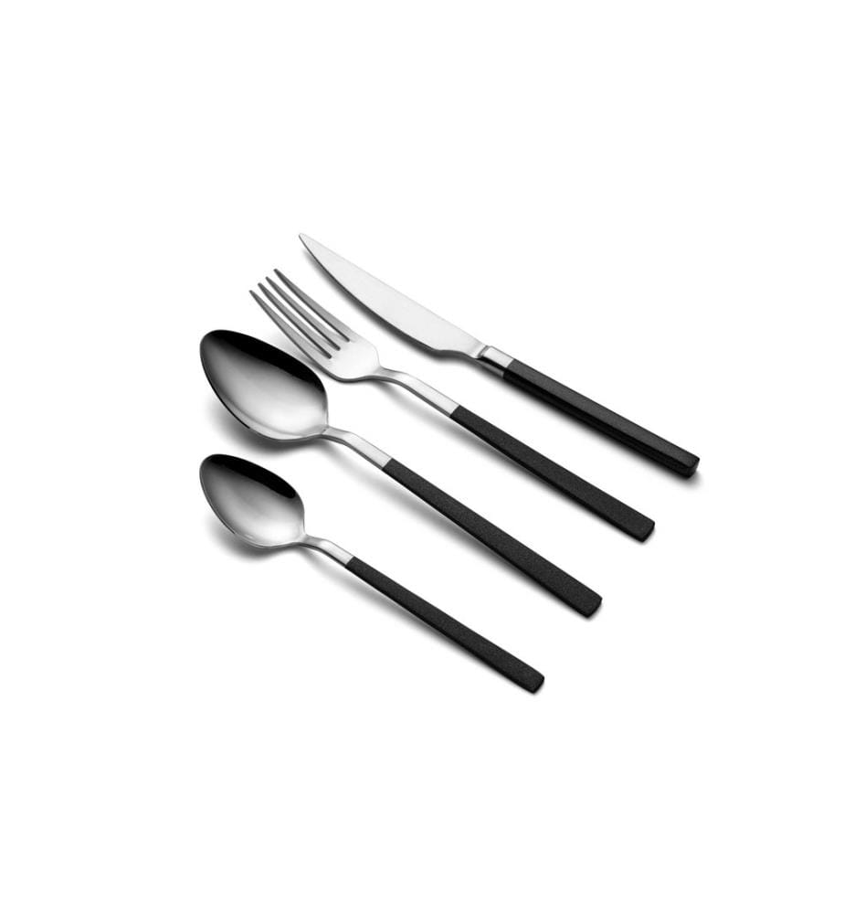 Set di posate, 16 pezzi, Cromo, Nero, 100% acciaio inossidabile