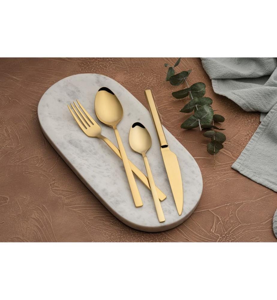 Set di posate, 24 pezzi, Oro, 100% acciaio inossidabile