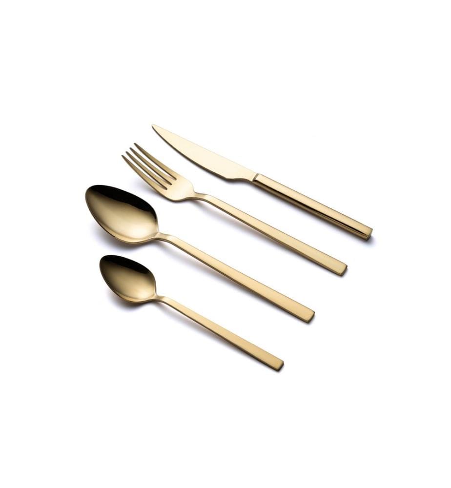 Set di posate, 24 pezzi, Oro, 100% acciaio inossidabile